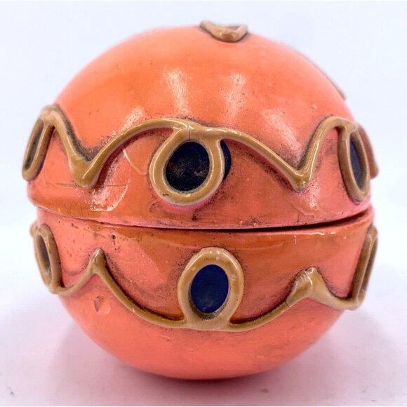 Paper Mache Composite Easter Egg Box Bright Pink Orange 1970s Mod 5" - Picture 3 of 9